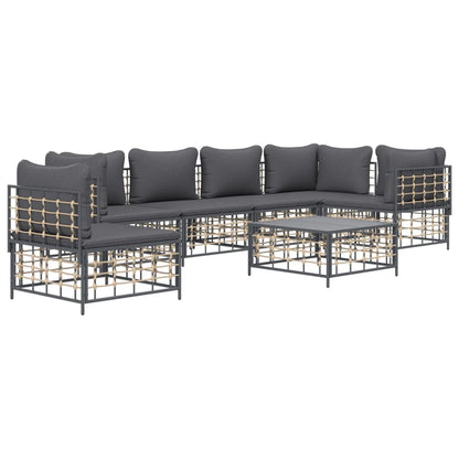 7 pcs garden furniture with braided resin anthracite cushions