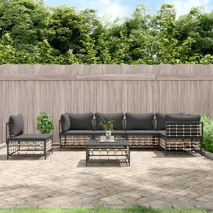 7 pcs garden furniture with braided resin anthracite cushions
