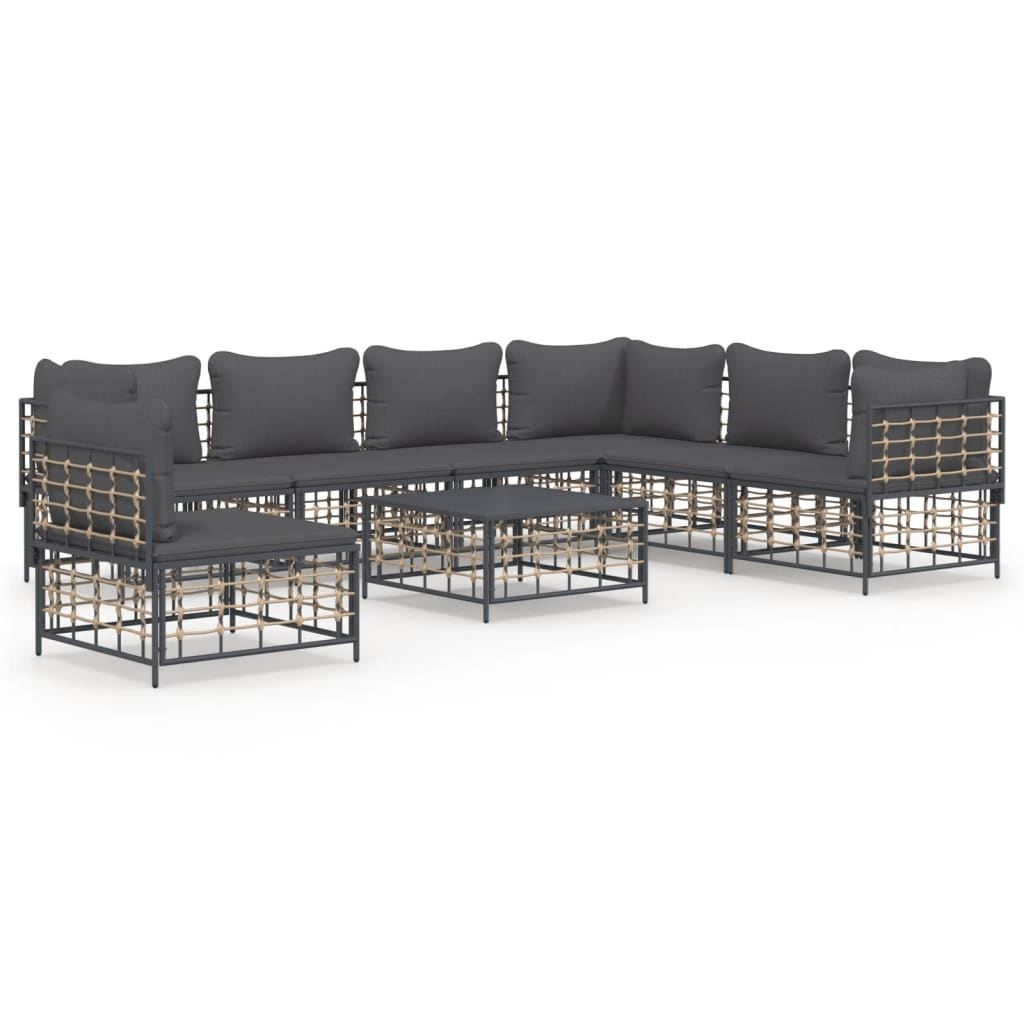 8 pcs garden furniture with braided resin anthracite cushions