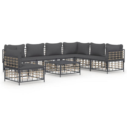 8 pcs garden furniture with braided resin anthracite cushions