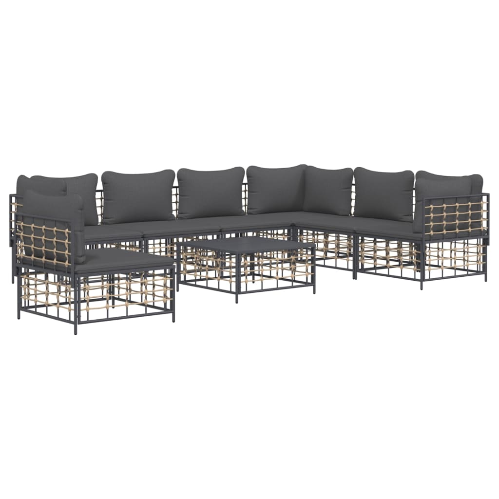8 pcs garden furniture with braided resin anthracite cushions