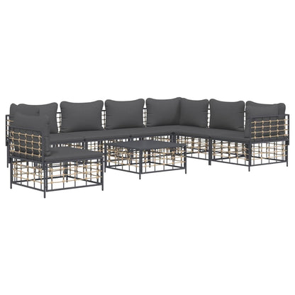 8 pcs garden furniture with braided resin anthracite cushions