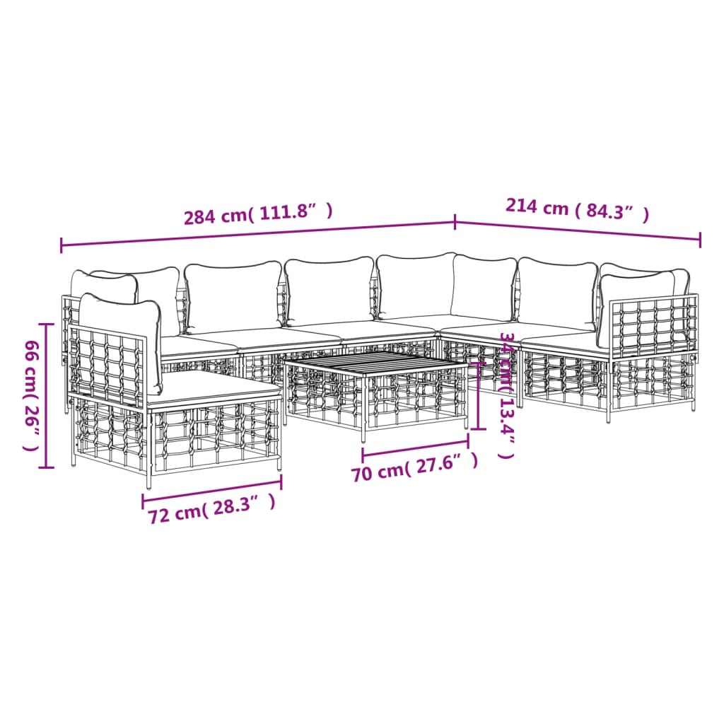 8 pcs garden furniture with braided resin anthracite cushions
