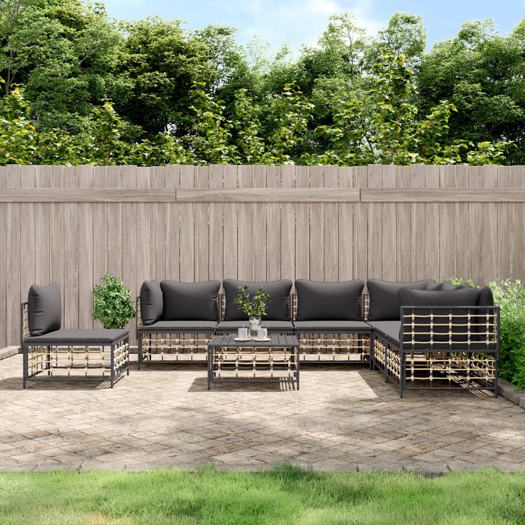 8 pcs garden furniture with braided resin anthracite cushions
