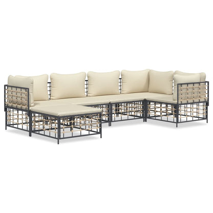 6 pcs garden furniture with braided resin anthracite cushions