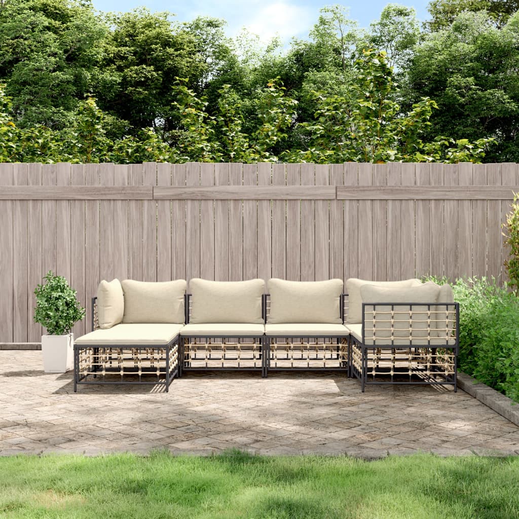 6 pcs garden furniture with braided resin anthracite cushions