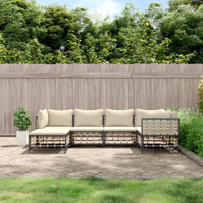 6 pcs garden furniture with braided resin anthracite cushions