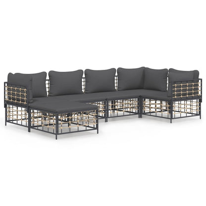 6 pcs garden furniture with braided resin anthracite cushions