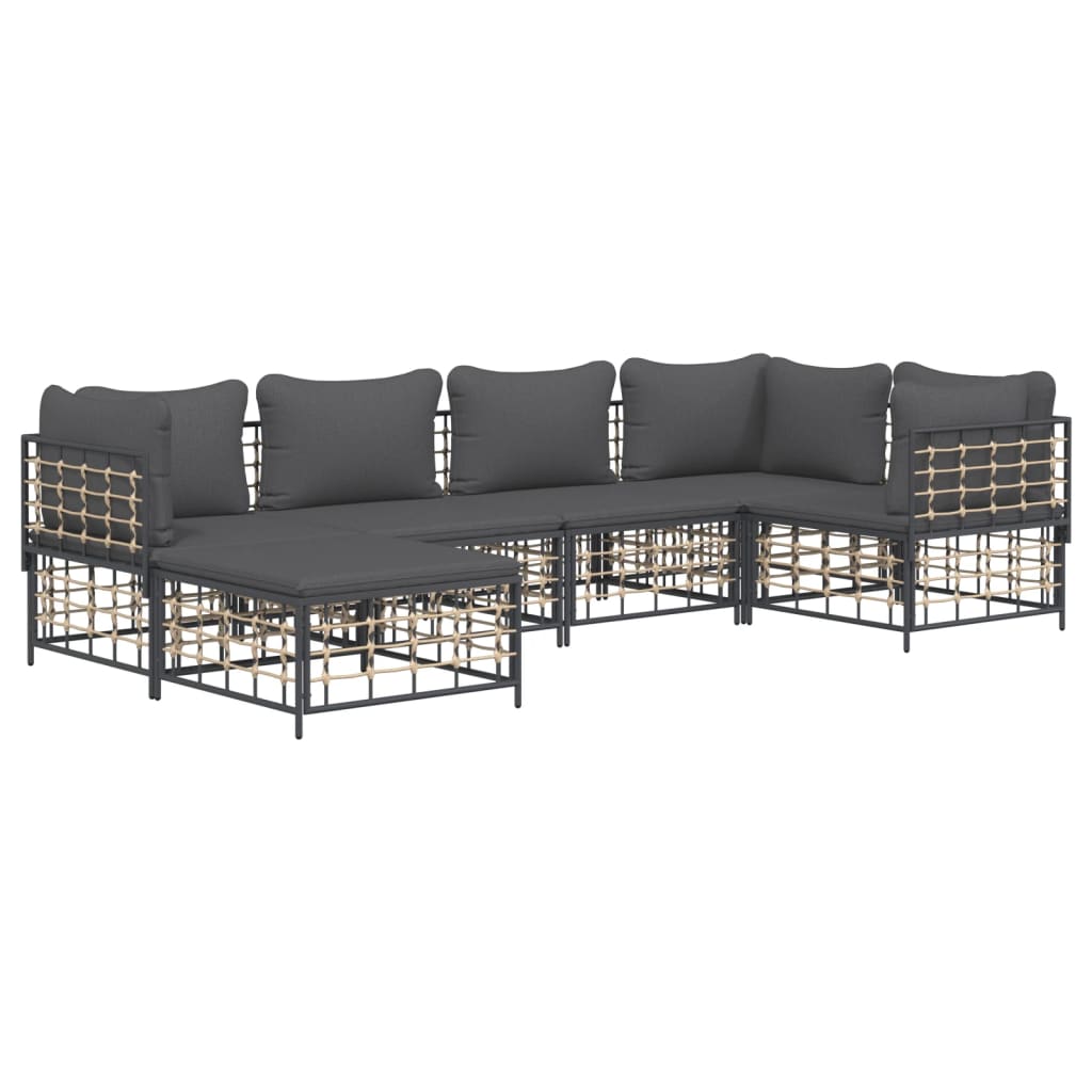 6 pcs garden furniture with braided resin anthracite cushions