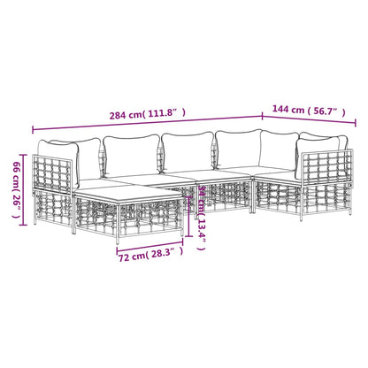 6 pcs garden furniture with braided resin anthracite cushions