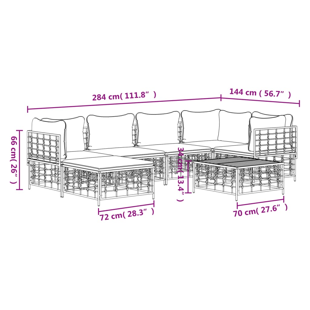7 pcs garden furniture with braided resin anthracite cushions