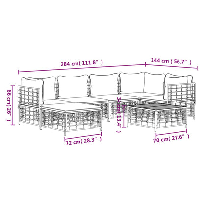 7 pcs garden furniture with braided resin anthracite cushions