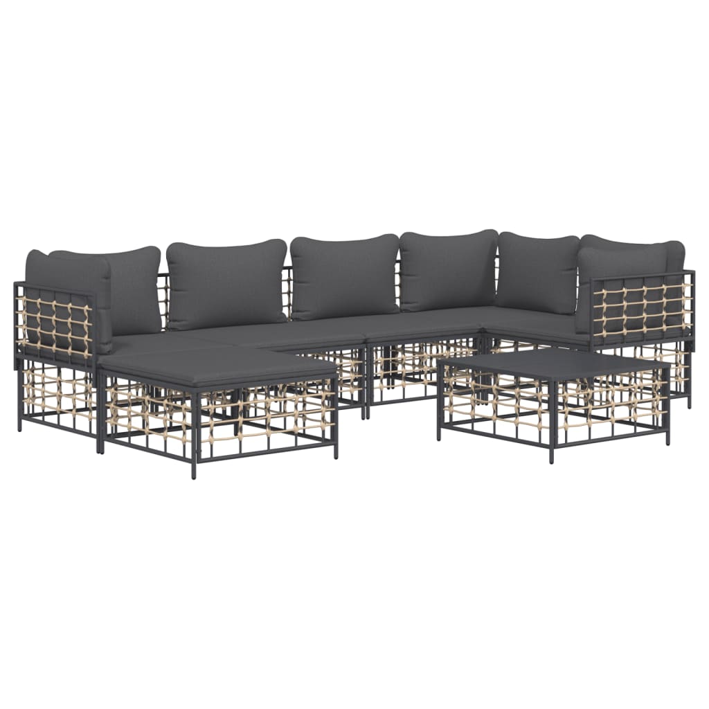Salon de jardin 7 pcs avec coussins anthracite résine tressée