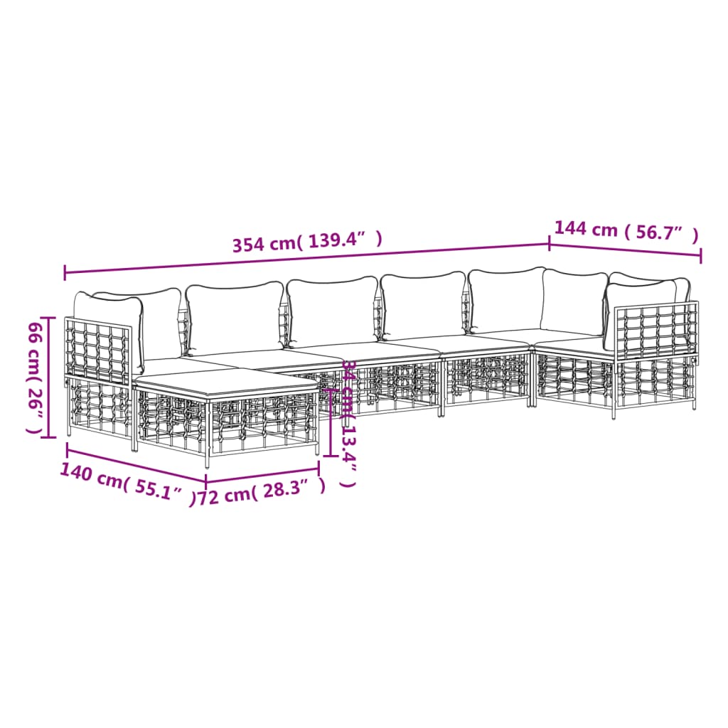 Salon de jardin 7 pcs avec coussins anthracite résine tressée
