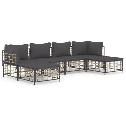 6 pcs garden furniture with braided resin anthracite cushions