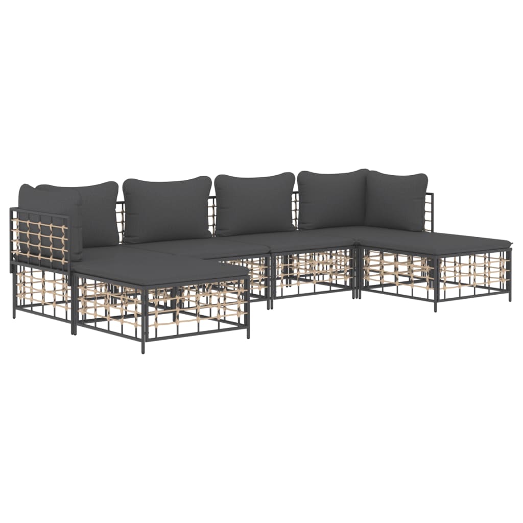 6 pcs garden furniture with braided resin anthracite cushions