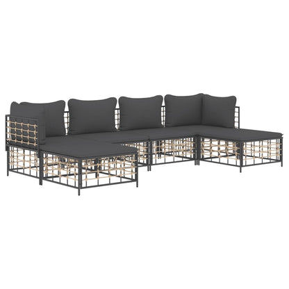 6 pcs garden furniture with braided resin anthracite cushions
