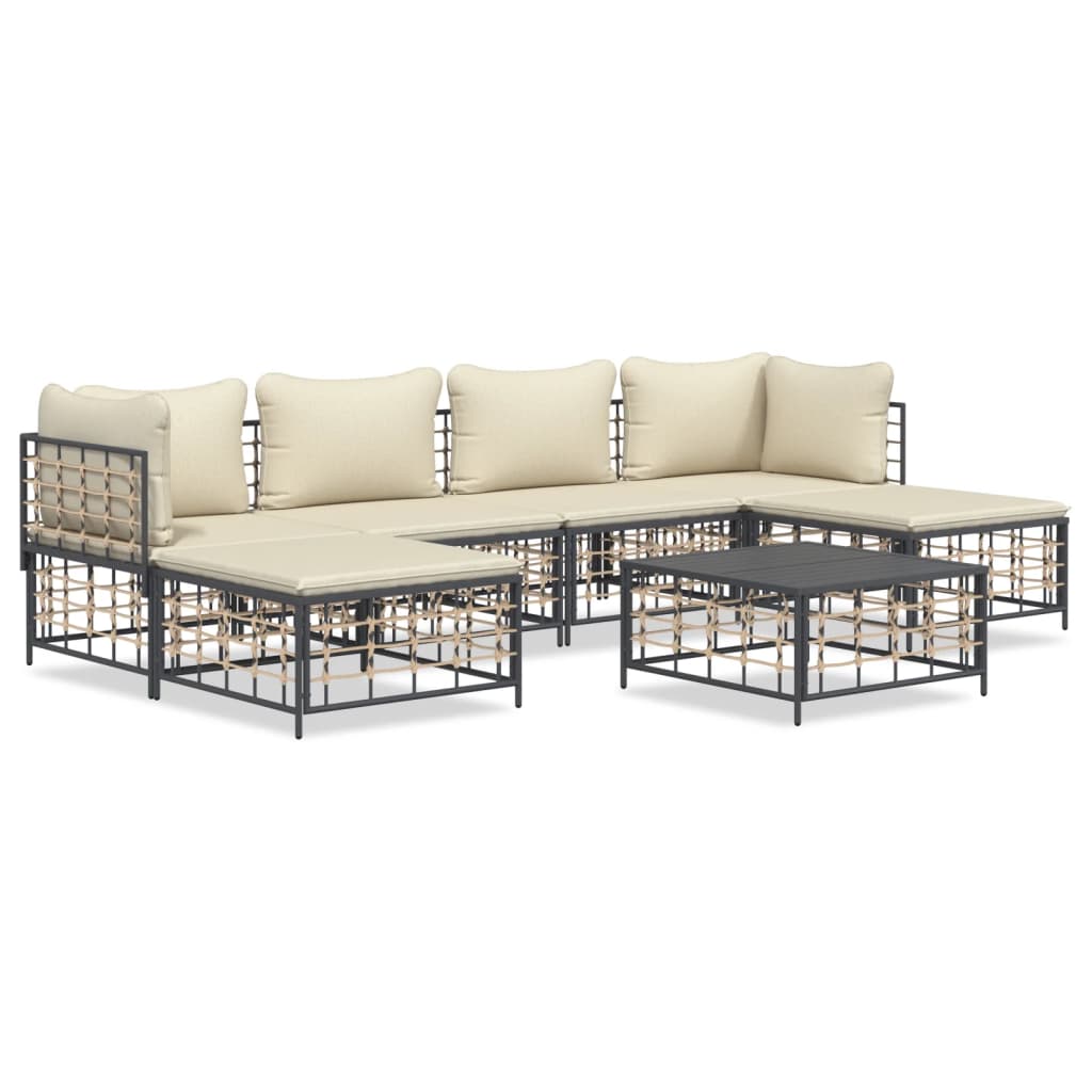 7 pcs garden furniture with braided resin anthracite cushions