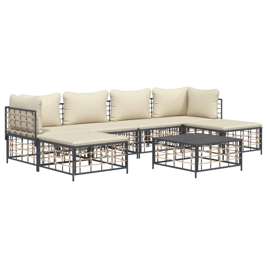 7 pcs garden furniture with braided resin anthracite cushions