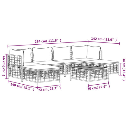 7 pcs garden furniture with braided resin anthracite cushions