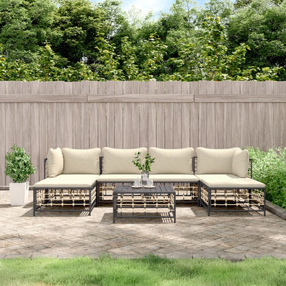 7 pcs garden furniture with braided resin anthracite cushions