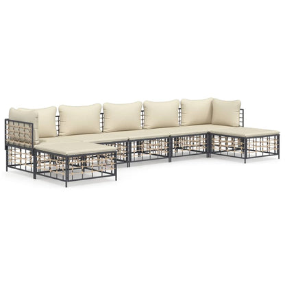 7 pcs garden furniture with braided resin anthracite cushions