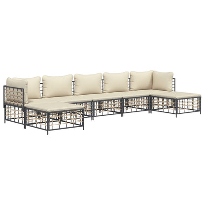 7 pcs garden furniture with braided resin anthracite cushions
