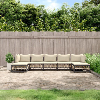 7 pcs garden furniture with braided resin anthracite cushions