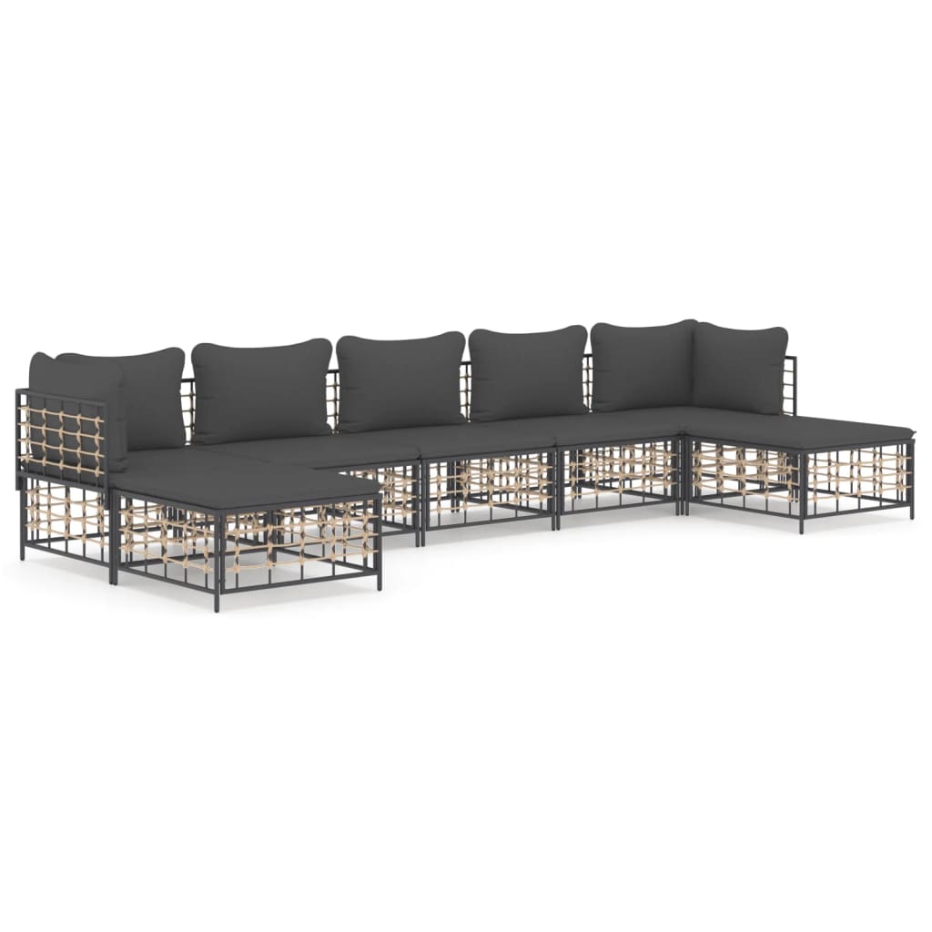 7 pcs garden furniture with braided resin anthracite cushions