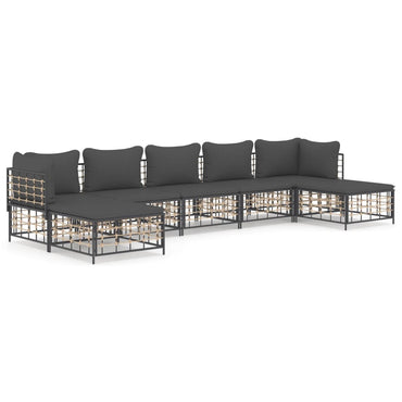 Salon de jardin 7 pcs avec coussins anthracite résine tressée