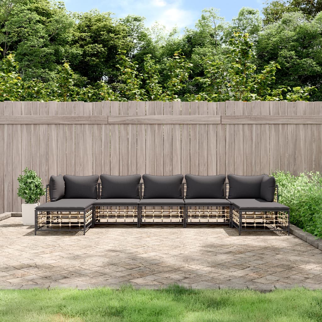 7 pcs garden furniture with braided resin anthracite cushions
