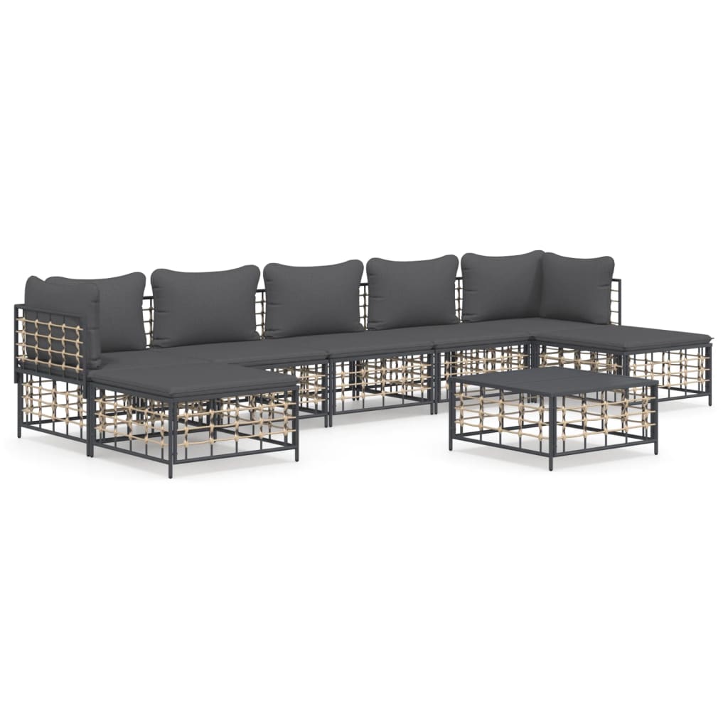 8 pcs garden furniture with braided resin anthracite cushions