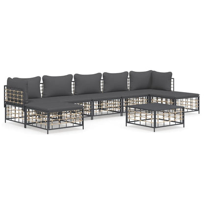 8 pcs garden furniture with braided resin anthracite cushions