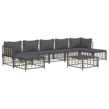 8 pcs garden furniture with braided resin anthracite cushions