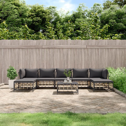 8 pcs garden furniture with braided resin anthracite cushions