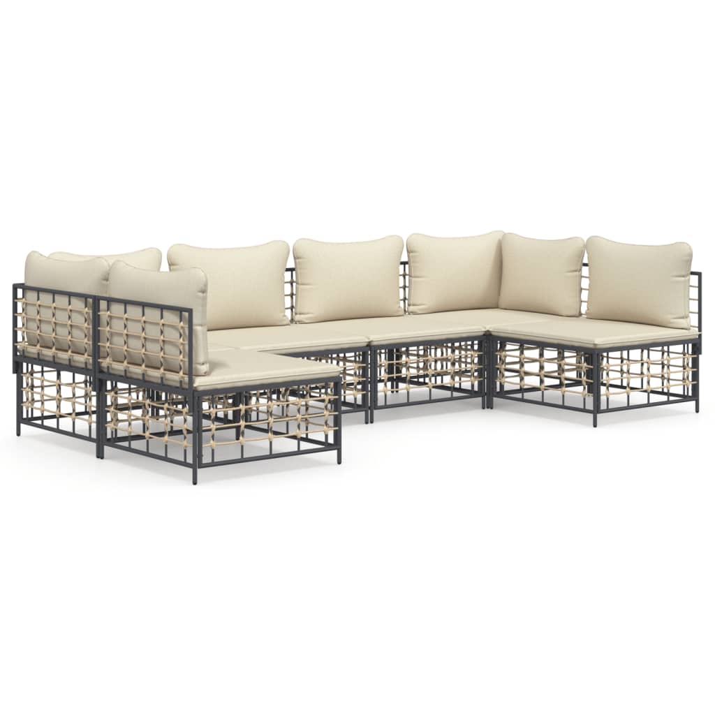 6 pcs garden furniture with braided resin anthracite cushions