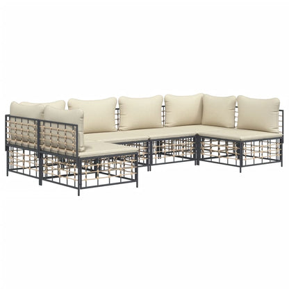 6 pcs garden furniture with braided resin anthracite cushions