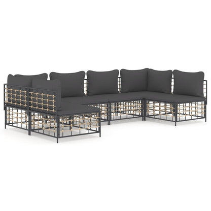 6 pcs garden furniture with braided resin anthracite cushions