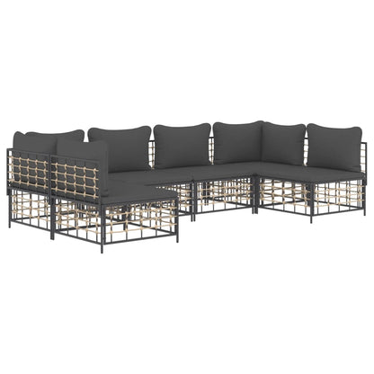6 pcs garden furniture with braided resin anthracite cushions