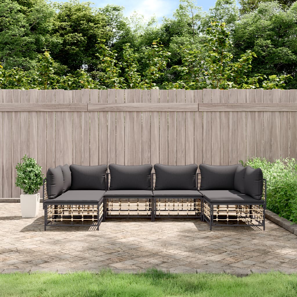 6 pcs garden furniture with braided resin anthracite cushions