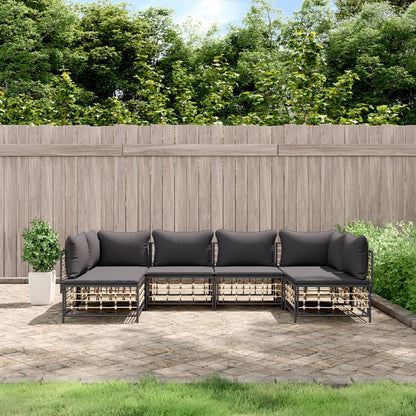 6 pcs garden furniture with braided resin anthracite cushions
