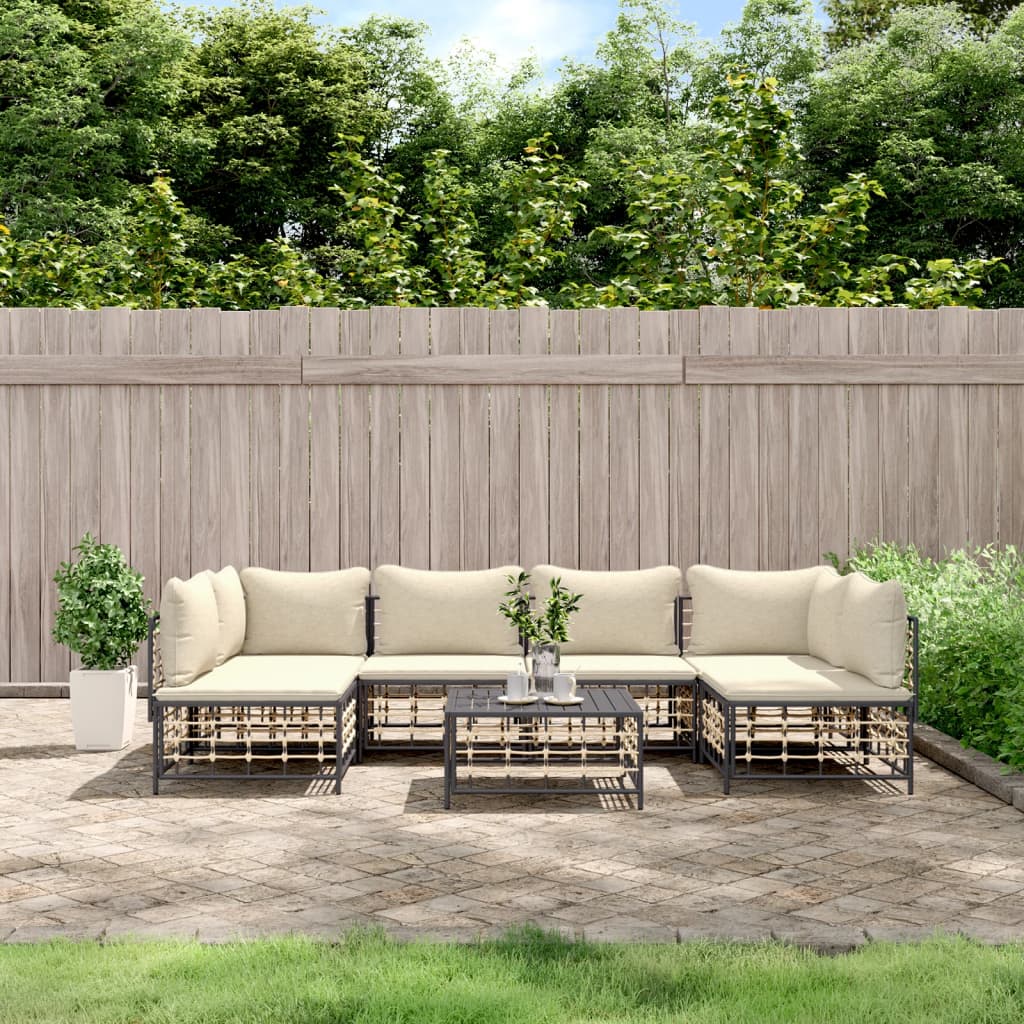 7 pcs garden furniture with braided resin anthracite cushions