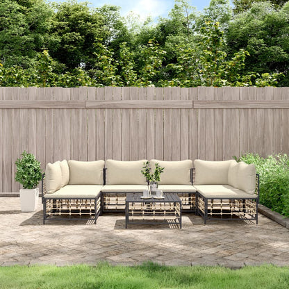 7 pcs garden furniture with braided resin anthracite cushions