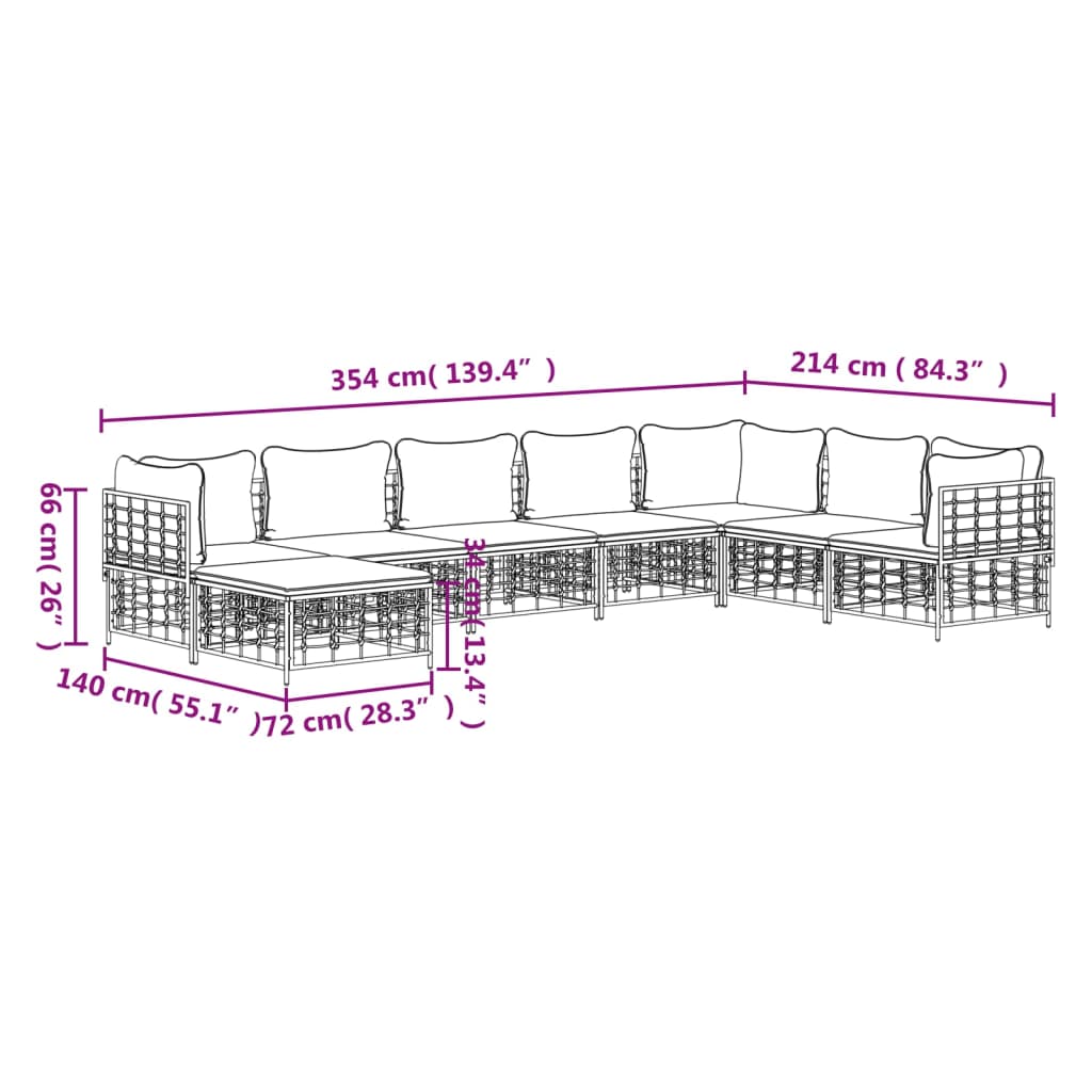 Salon de jardin 8 pcs avec coussins anthracite résine tressée
