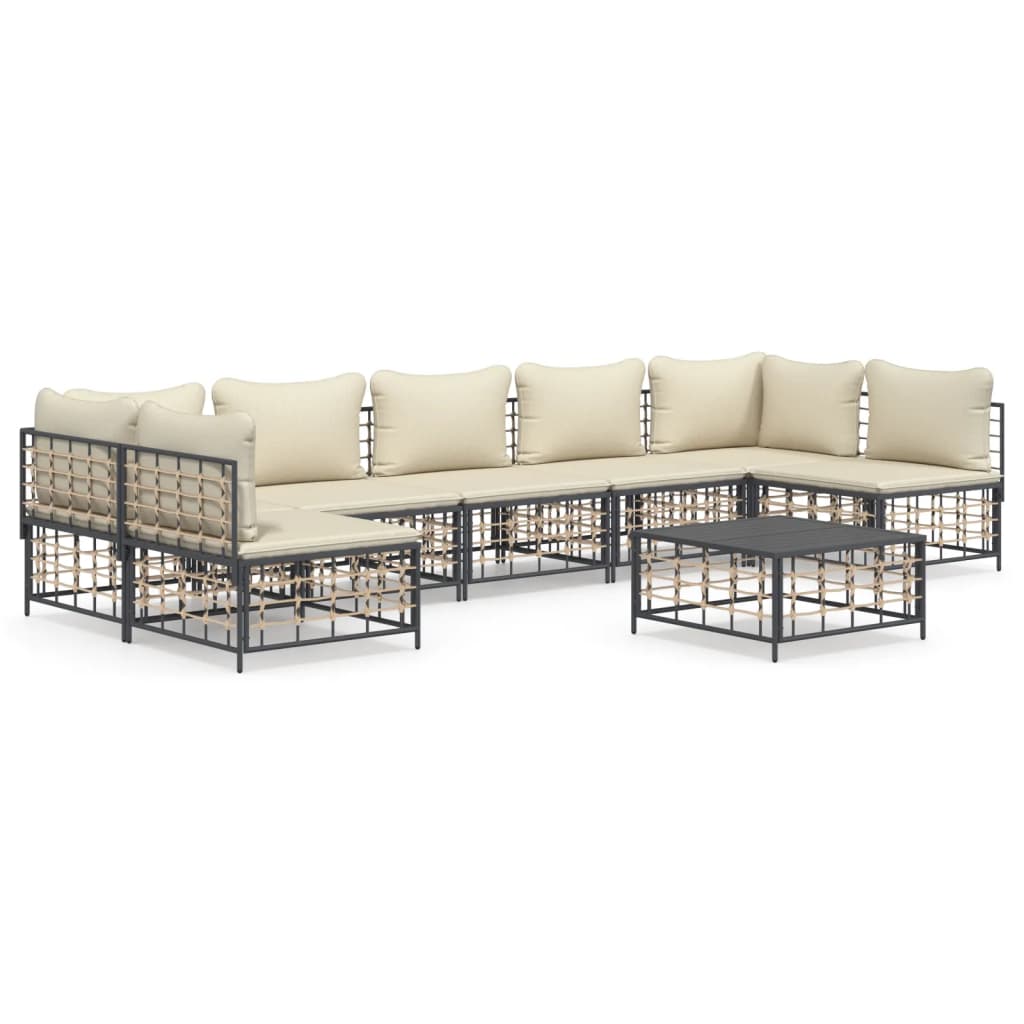 8 pcs garden furniture with braided resin anthracite cushions