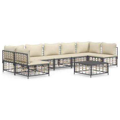 8 pcs garden furniture with braided resin anthracite cushions