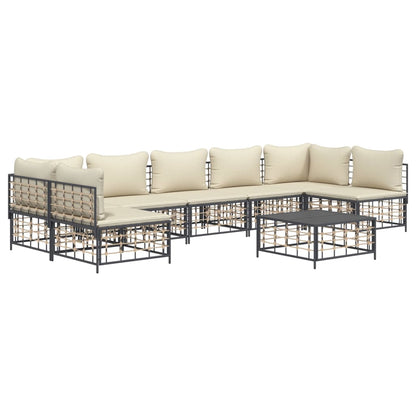 8 pcs garden furniture with braided resin anthracite cushions