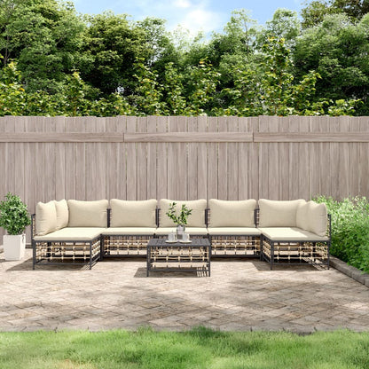 8 pcs garden furniture with braided resin anthracite cushions