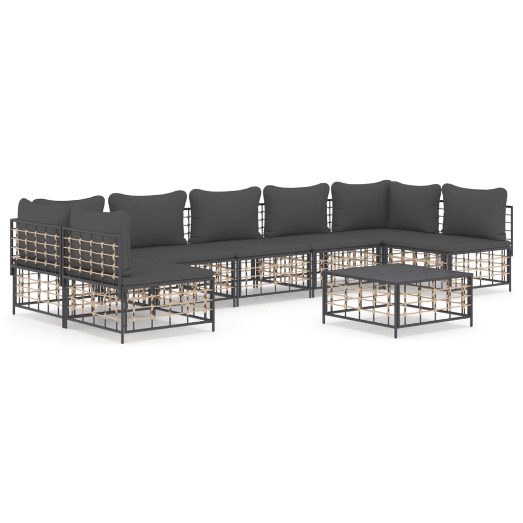 Salon de jardin 8 pcs avec coussins anthracite résine tressée
