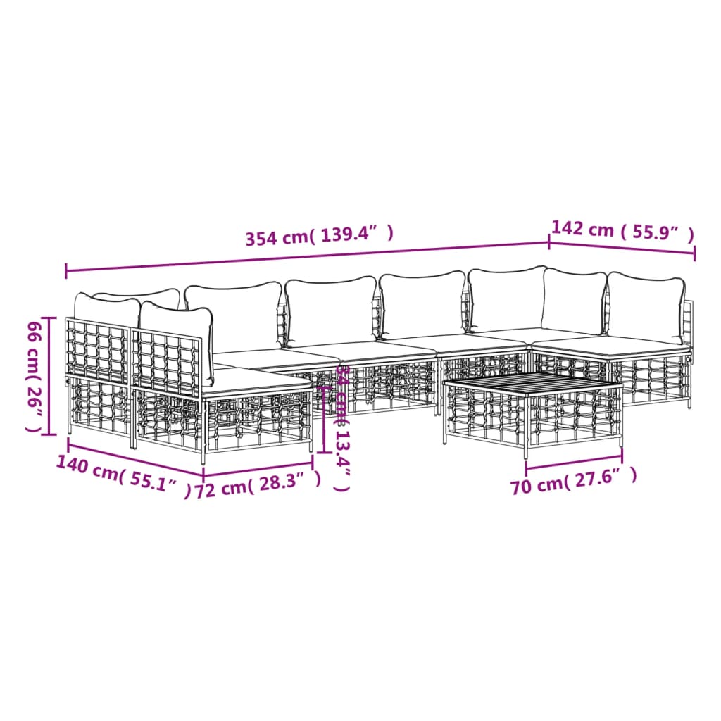 Salon de jardin 8 pcs avec coussins anthracite résine tressée